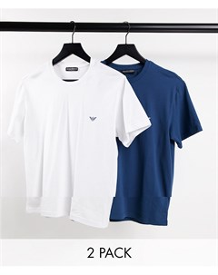 Набор из 2 футболок с логотипом белого и темно синего цветов Emporio armani bodywear