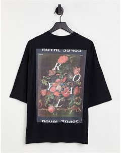 Oversized футболка черного цвета с цветочным фотопринтом на спине Asos design