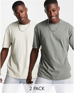 Набор из 2 свободных футболок светло бежевого и темно серого цвета Essentials Only & sons