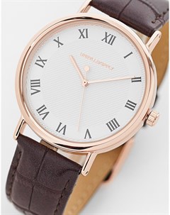 Классические часы с делениями цвета розового золота и ремешком из искусственной кожи коричневого цве Asos design