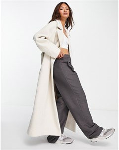 Удлиненное двубортное пальто бежевого цвета из смесовой шерсти с поясом Asos edition