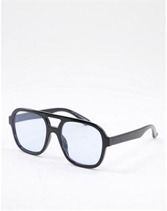 Солнцезащитные очки авиаторы в черной оправе с голубыми линзами Recycled Asos design