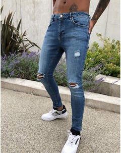 Темно синие джинсы в винтажном стиле с рваной отделкой Asos design