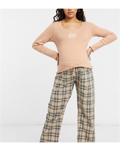 Пижамный комплект с топом в рубчик с длинными рукавами и брюками в клетку Wednesday's girl maternity