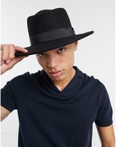 Черная шляпа из шерсти регулируемого размера с широкими полями и лентой Asos design