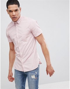 Розовая поплиновая рубашка узкого кроя с короткими рукавами Boss