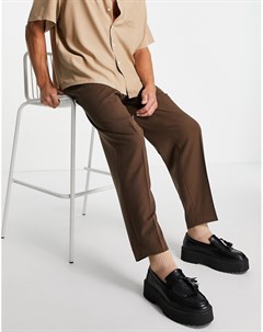 Коричневые узкие строгие брюки с завышенной талией Asos design