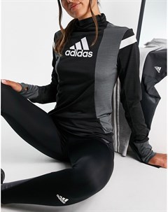 Лонгслив с балаклавой в стиле колор блок черного и серого цветов adidas Running Adidas performance