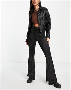 Атласные расклешенные брюки черного цвета с завышенной талией Topshop