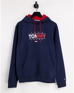 Худи темно синего цвета с оригинальным логотипом Essential Tommy jeans