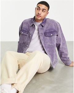 Фиолетовая джинсовая куртка в стиле oversized с эффектом кислотной стирки Topman