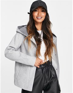 Светло серая меланжевая короткая куртка в минималистичном стиле с капюшоном Siri Only