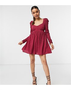 Фактурное платье мини бордового цвета в стиле бэби долл ASOS DESIGN Petite Asos petite