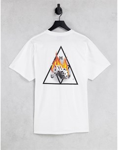 Белая футболка с принтом горящих игровых костей на спине Huf