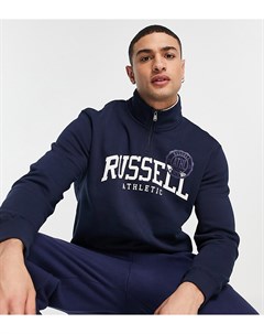 Свитшот темно синего цвета в университетском стиле с короткой молнией Russell athletic