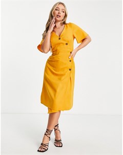 Платье миди желтого цвета с застежкой на пуговицы сбоку Unique 21 Unique21