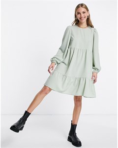 Ярусное платье мини шалфейно зеленого цвета Vila