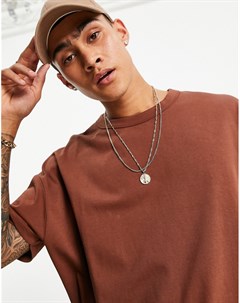 Темно коричневая плотная oversized футболка Asos design
