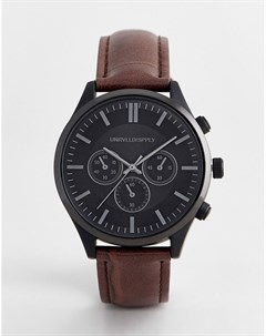 Классические часы с коричневым ремешком из искусственной кожи и контрастным черным корпусом Asos design