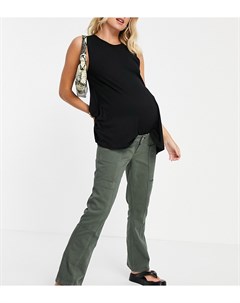Расклешенные брюки цвета хаки в утилитарном стиле с заниженной талией и вставкой поверх животика ASO Asos maternity