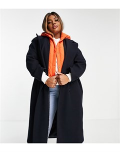 Темно синее стеганое строгое пальто с капюшоном ASOS DESIGN Curve Asos curve