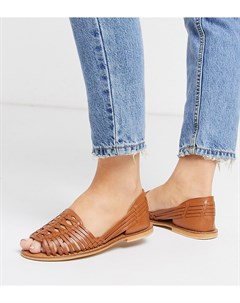 Светло коричневые плетеные кожаные сандалии для широкой стопы Asos design
