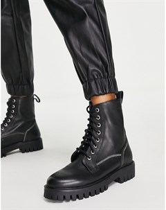Черные кожаные ботинки на плоской подошве со шнуровкой и декоративной строчкой Exclusive Billie Asra