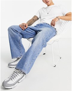 Супермешковатые джинсы с брызгами краски голубого цвета Topman