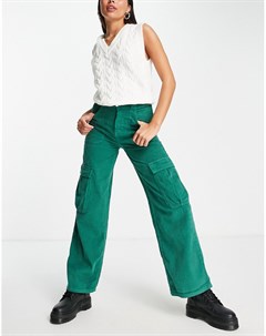 Зеленые вельветовые брюки карго Bershka