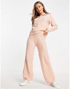 Розовые брюки от комплекта с узором косичка и широкими штанинами Miss selfridge