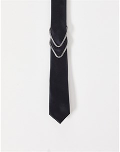 Черный узкий галстук с серебряной декоративной цепочкой Asos design