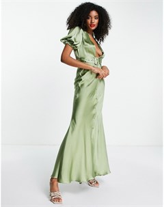 Атласное чайное платье макси косого кроя с поясом Asos design
