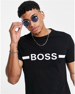Черная приталенная футболка с крупным логотипом BOSS Beachwear Boss bodywear