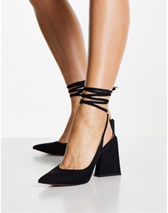 Черные туфли на блочном каблуке с завязками на щиколотке Project Asos design