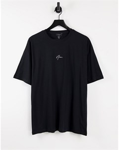 Черная oversized футболка с вышитым логотипом NLM New look
