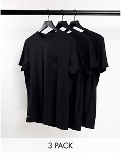 Набор из 3 черных футболок с карманом Threadbare