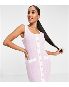 Розовое платье мини с узором гусиная лапка и пуговицами из искусственного жемчуга Missguided