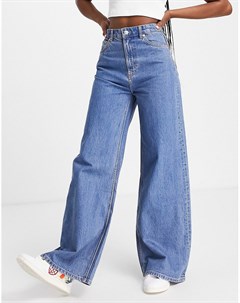 Синие выбеленные джинсы в стиле 90 х с широкими штанинами и высокой талией из органического хлопка A Weekday