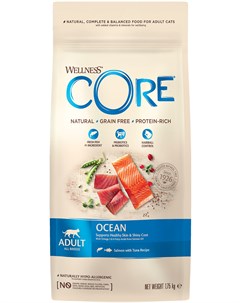 Сухой корм Ocean беззерновой для кошек 1 75 кг Лосось и тунец Wellness core