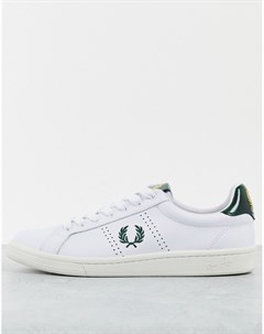 Белые кожаные кроссовки с зеленым ярлычком логотипом B721 Fred perry