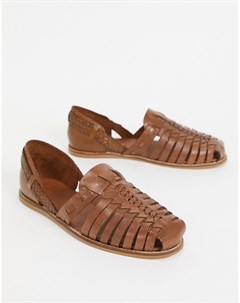 Светло коричневые кожаные плетеные сандалии Asos design