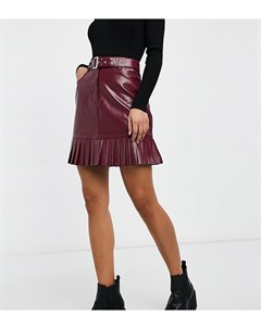 Бордовая мини юбка из искусственной кожи с поясом и плиссированным подолом Violet romance tall