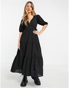Черное ярусное платье миди свободного кроя с запахом спереди Asos design