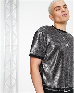 Укороченная футболка из материала с серебристым эффектом металлик с контрастным воротником и манжета Asos design
