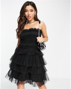 Черное ярусное платье мини Lace & beads