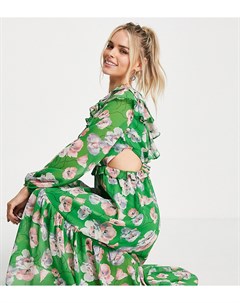 Зеленое платье миди с оборками и вырезами Petite Miss selfridge