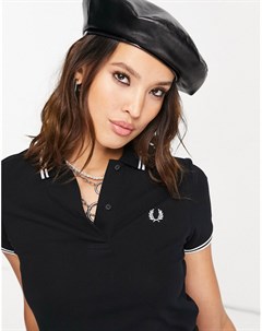 Черная футболка поло с двойным контрастным кантом Fred perry