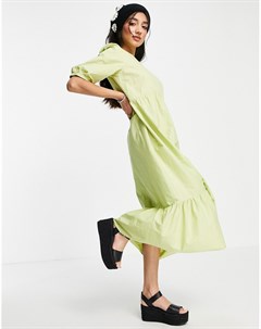 Лаймово зеленое платье миди из поплина New look