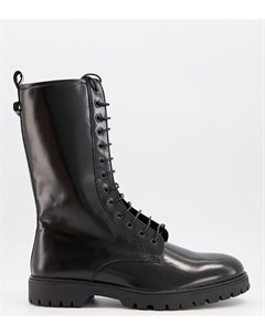 Черные высокие кожаные сапоги на шнуровке для широкой стопы Asos design