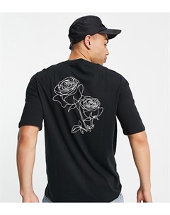 Черная oversized футболка с графическим принтом роз на спине из смесового органического хлопка экскл Selected homme